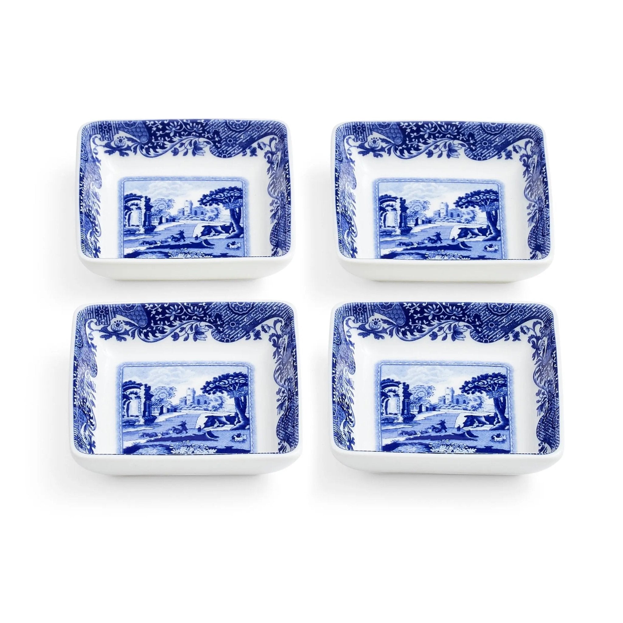 Blue Italian Serveware Square Dishes Set of 4 Spode