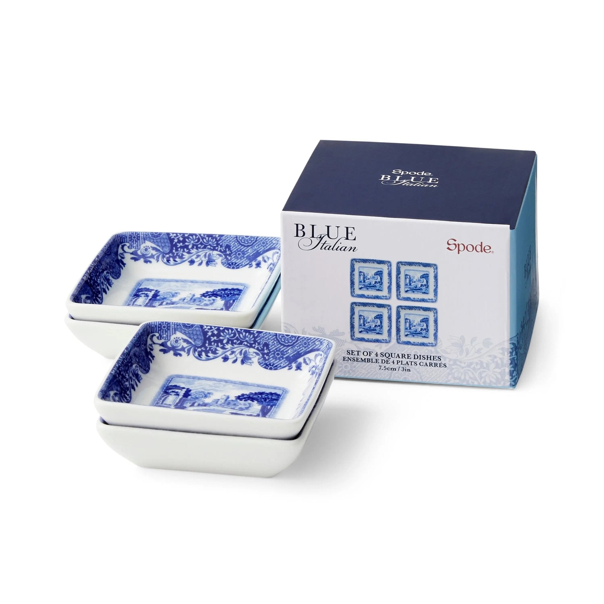 Blue Italian Serveware Square Dishes Set of 4 Spode