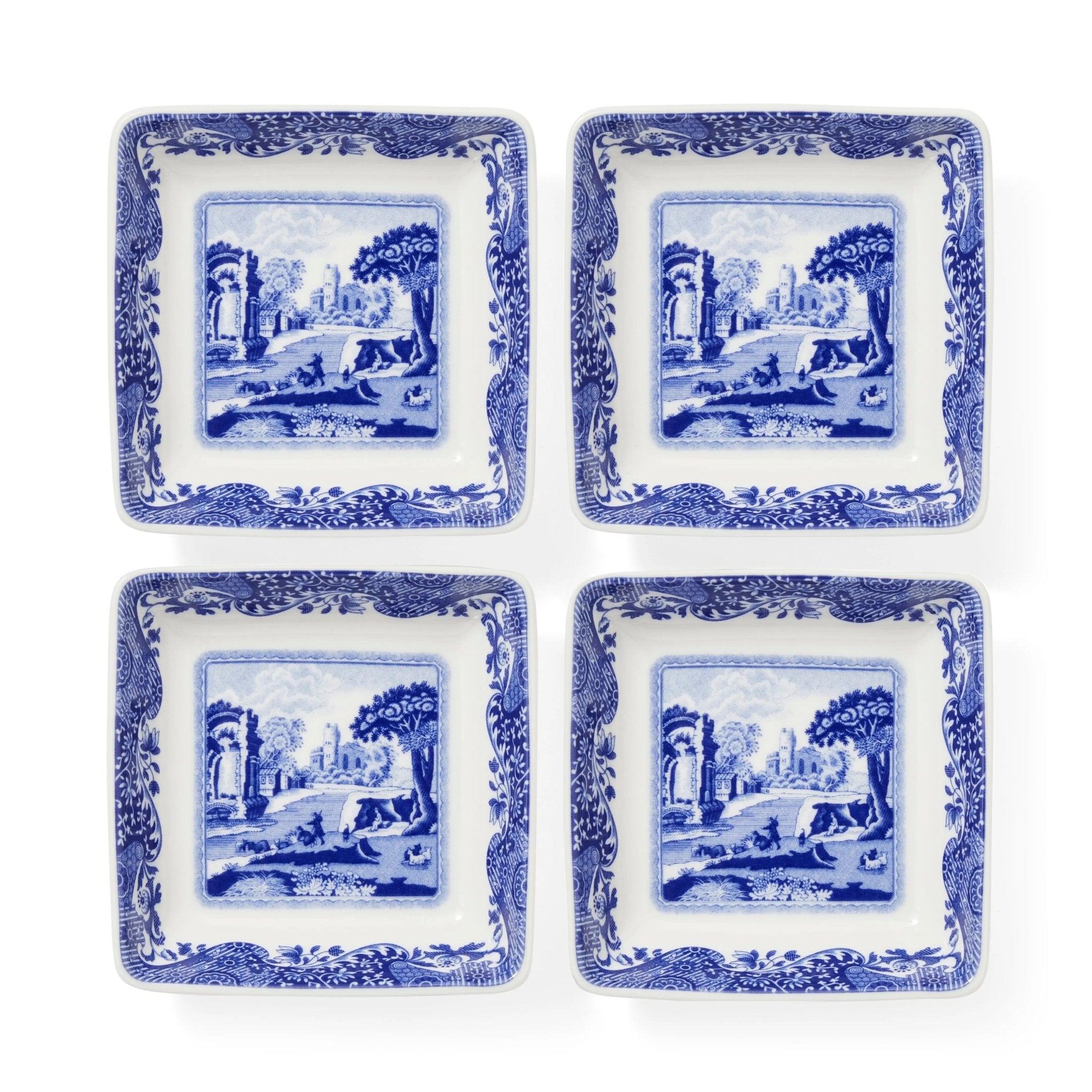Blue Italian Serveware Square Dishes Set of 4 Spode