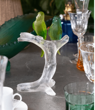 Budgerigars Bird Couple on Branch Daum - Crystal House