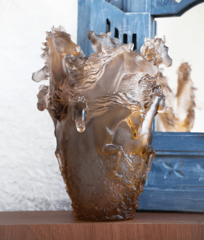 Cavalcade Glazed Brown Large Vase Daum - Crystal House