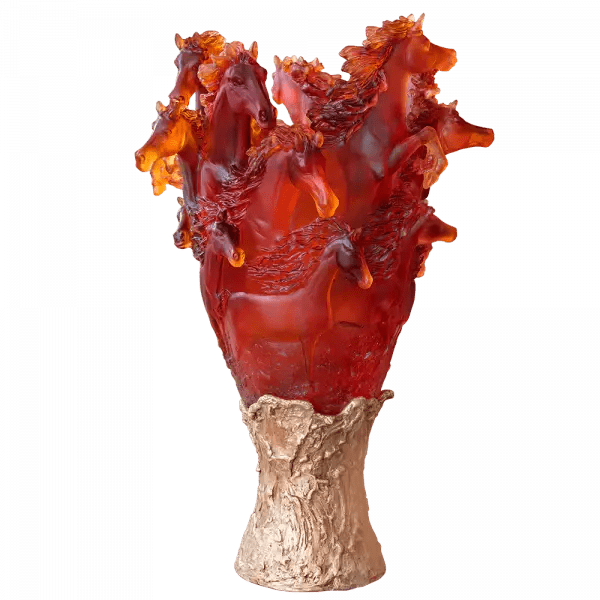 Cavalcade Prestige Horse Vase in Amber 50 ex Daum