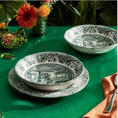 Spode Heritage Green Italian Cereal Bowls – Set of 4 Classic British Earthenware Dishes Spode