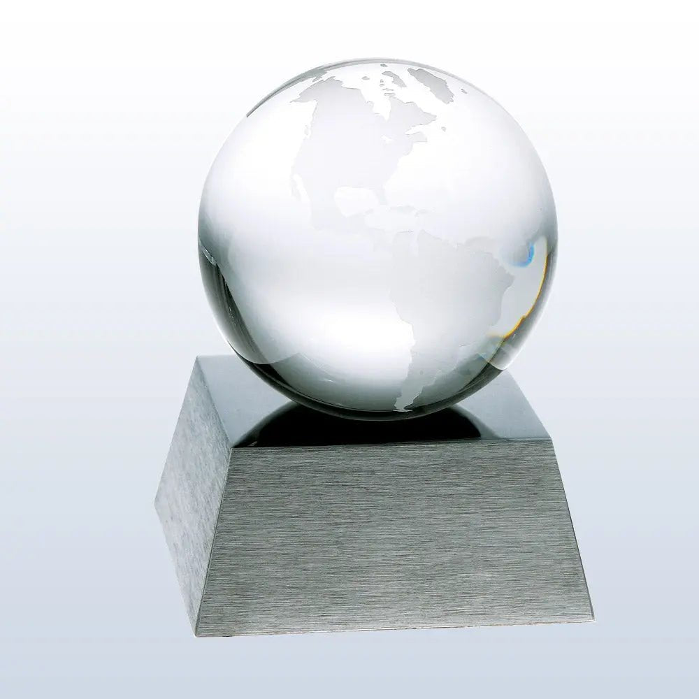 CLEAR OCEAN GLOBE W/ BLACK ALUMINUM BASE Crystal House - Prism