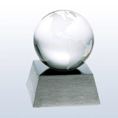 CLEAR OCEAN GLOBE W/ BLACK ALUMINUM BASE Crystal House - Prism