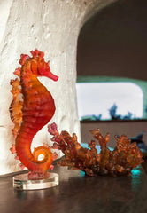 Coral Sea Amber Red Seahorse Daum
