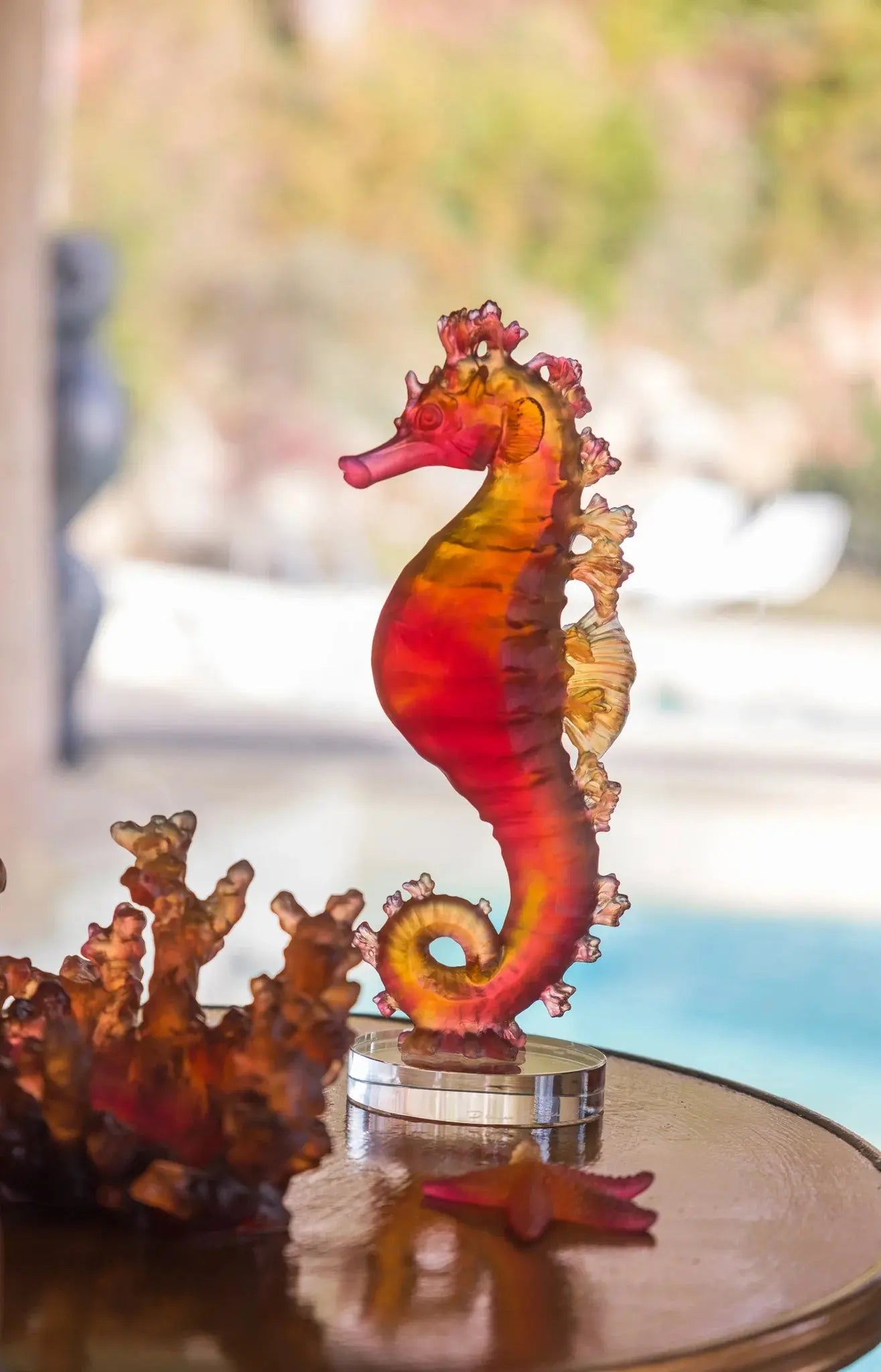 Coral Sea Amber Red Seahorse Daum
