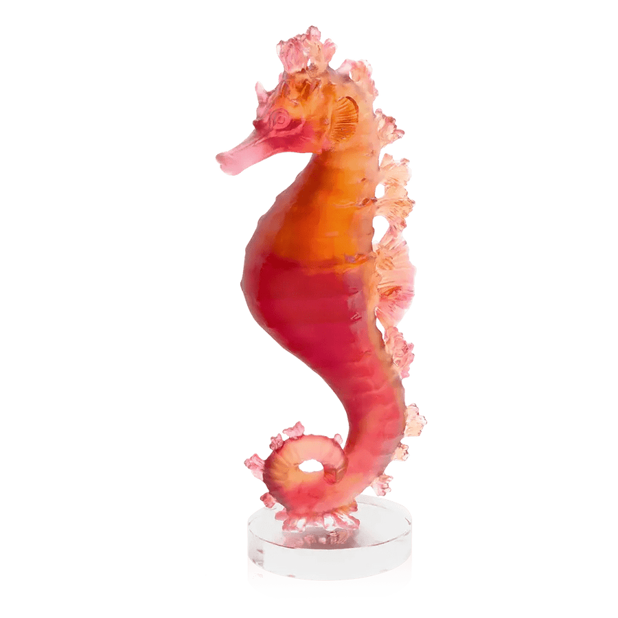 Daum Coral Sea Amber Red Seahorse Crystal Sculpture Art Glass – Luxury Marine Decor