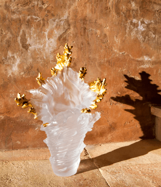 Coral Sea Gilded White Large Vase Daum - Crystal House