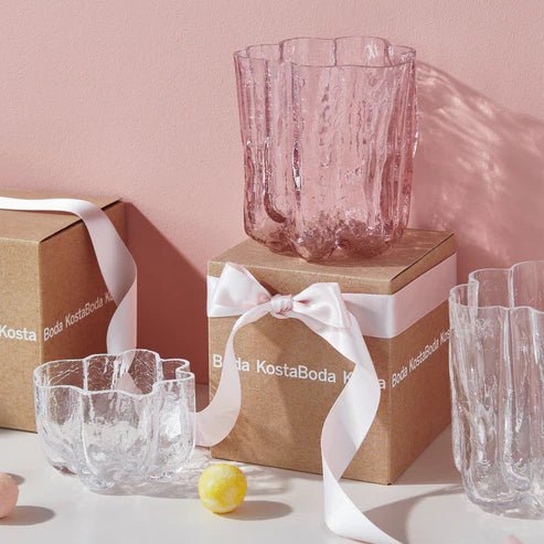 Crackle Vase Pink Small Kosta Boda - Crystal House