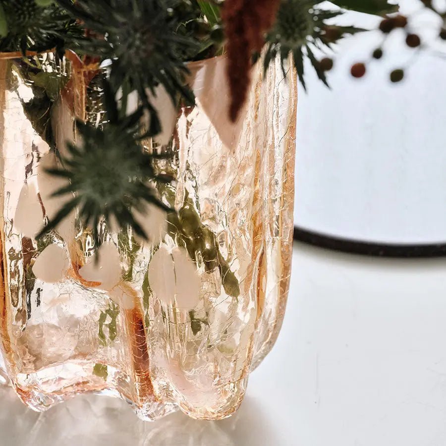 Crackle Vase Tall Amber/Flamingo Kosta Boda