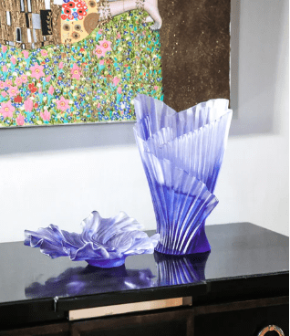 Croisiere Medium Lilac Pleated Bowl Daum - Crystal House