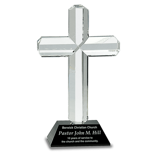 Crystal Cross on Black Pedestal Base- CH022 Crystal House