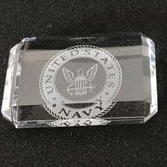 Navy Logo Engraved Crystal Paperweight