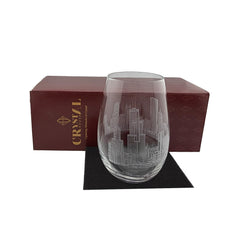Crystal House Premium Chicago Skyline Old Fashioned Stemless Wine Glass – Engraved Luxury Crystal Crystal House - Skyline - Crystal House