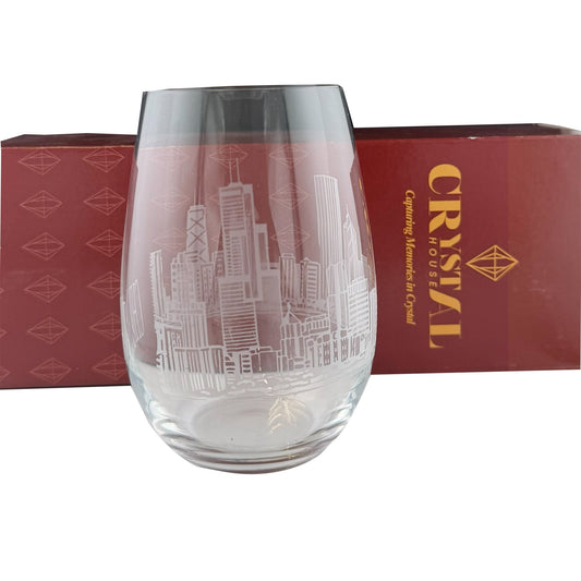 Crystal House Premium Chicago Skyline Old Fashioned Stemless Wine Glass – Engraved Luxury Crystal Crystal House - Skyline - Crystal House