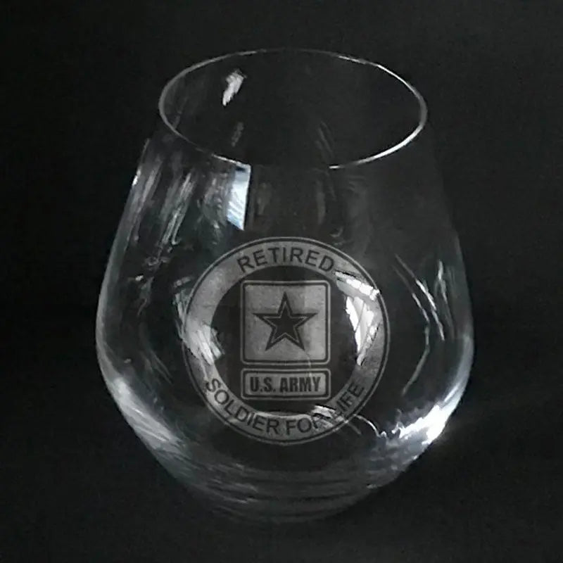 US Army Retired Soldier for life  logo stemless wime glass Crystal House
