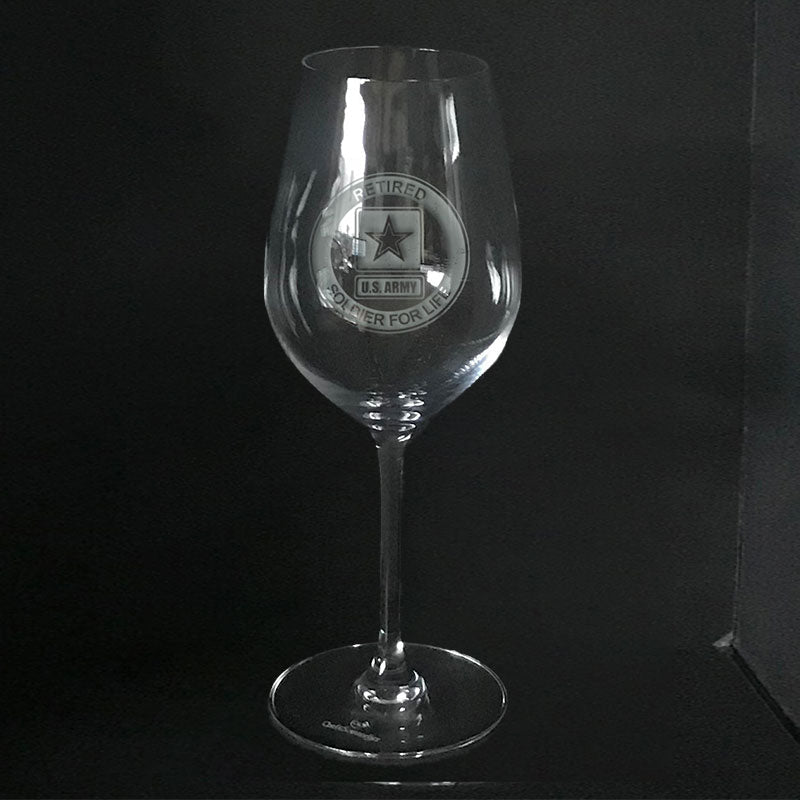 US Army retired soldier for life logo-white wine Crystal House
