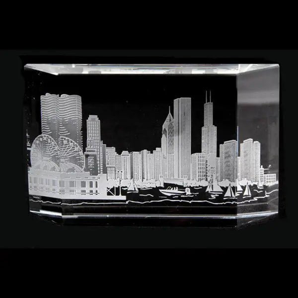 Custom 3D Crystal Gifts - Personalized Crystal Block with Laser Etched City Skyline.