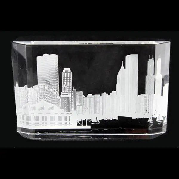 Custom 3D Crystal Gifts - Personalized Crystal Block with Laser Etched City Skyline.