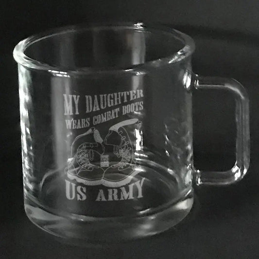 Custom US Army boots on warm beverage mug Crystal House