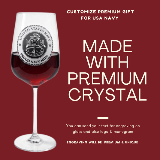 Custom US Navy Gift – Premium Engraved Crystal Wine & Whiskey Glass, Military Navy Mom Veteran Gift Crystal House - Crystal House