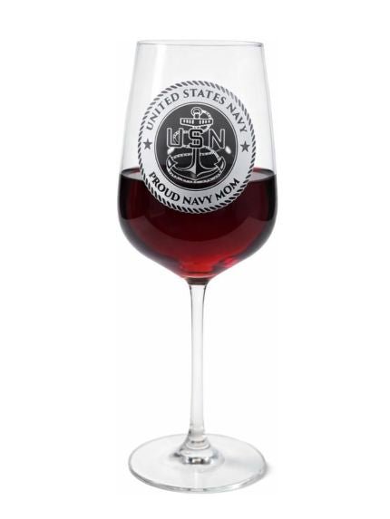 Custom US Navy Gift – Premium Engraved Crystal Wine & Whiskey Glass, Military Navy Mom Veteran Gift Crystal House - Crystal House
