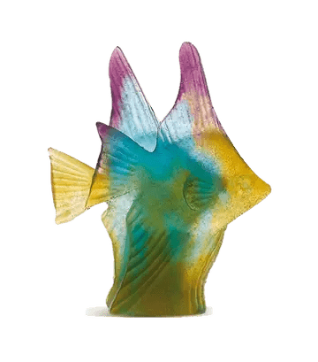 Fish Couple in Amber, Green, & Purple Daum