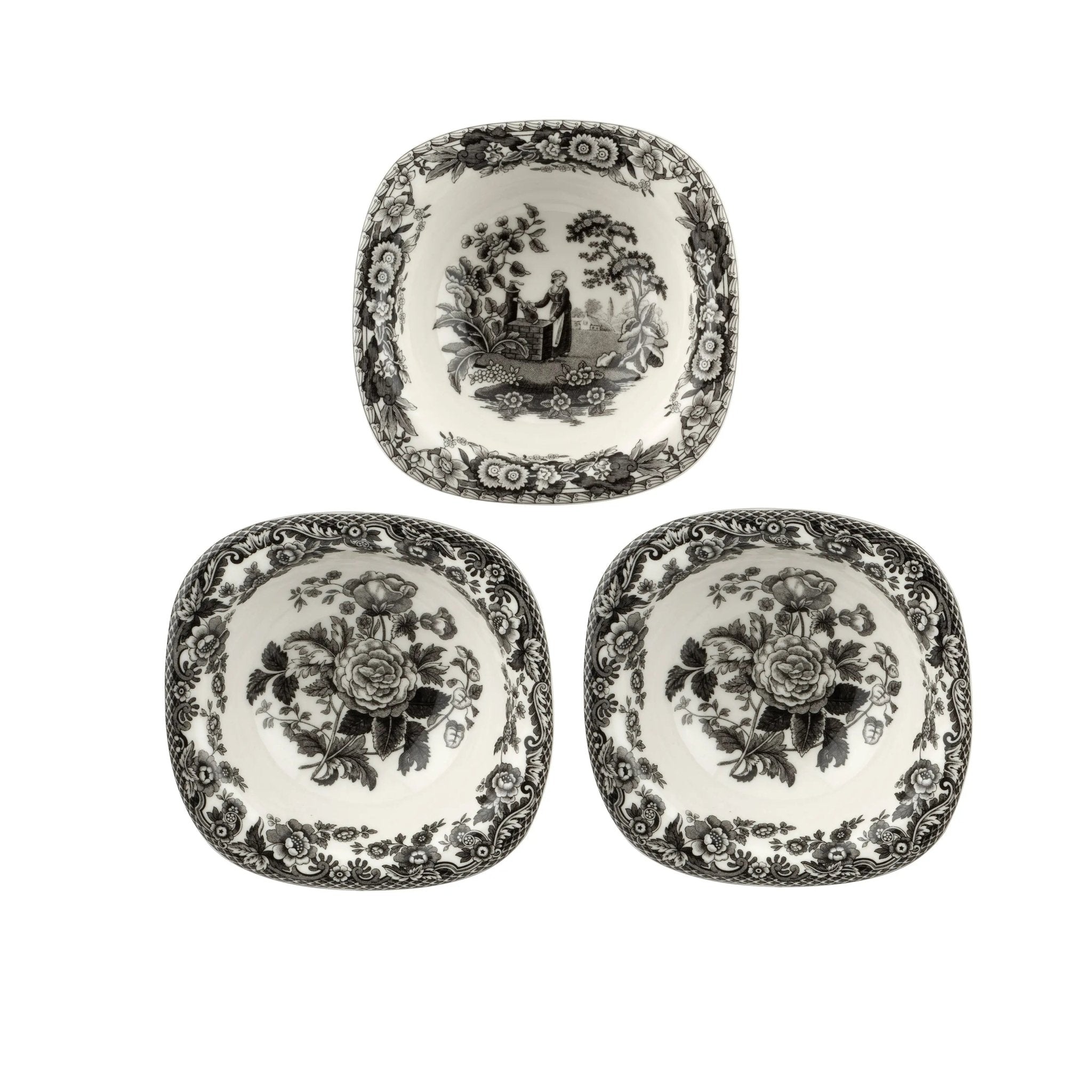 Heritage Dinnerware / Serveware / Giftware S/3 Dip Dishes (British Flowers, Girl at Well) Spode