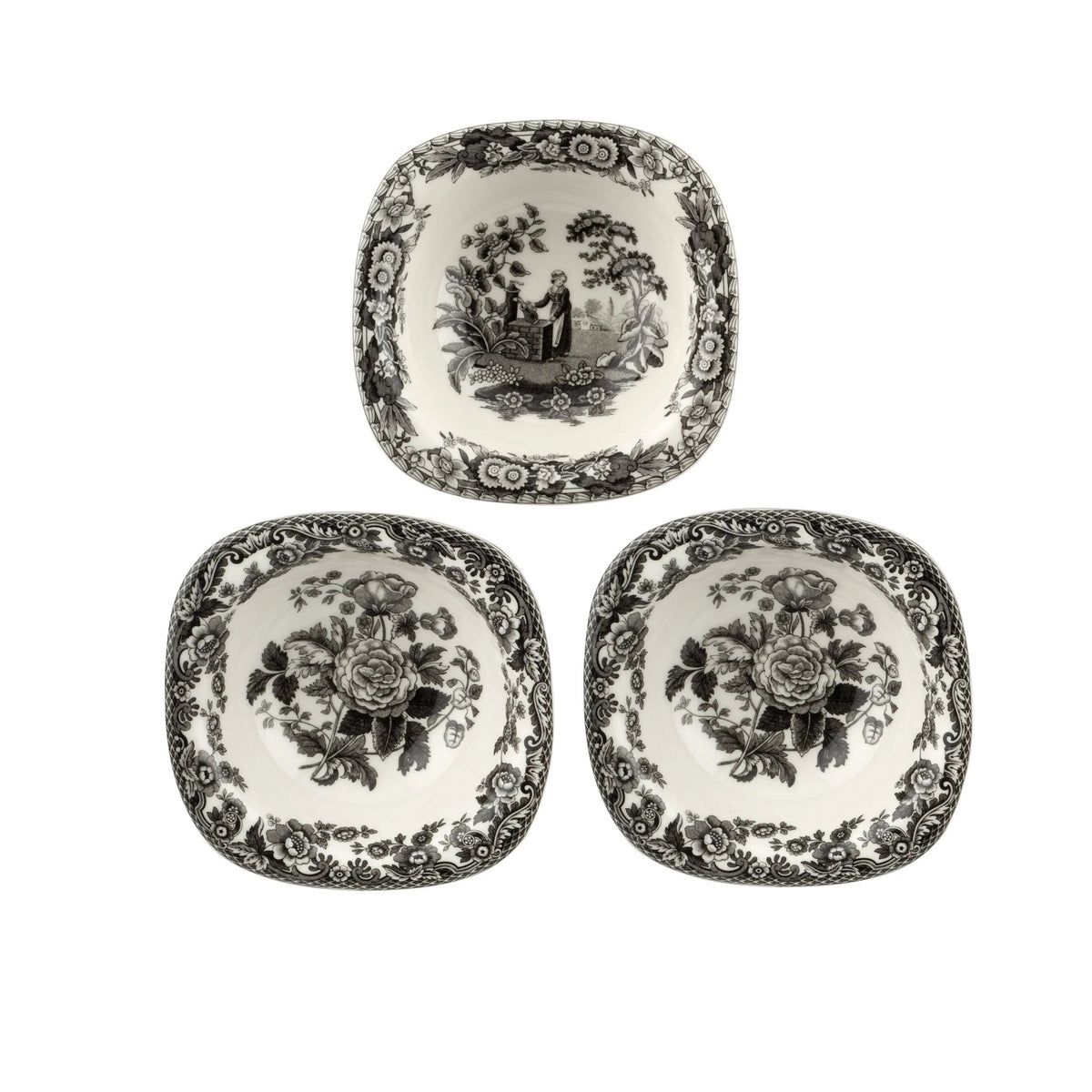 Heritage Dinnerware / Serveware / Giftware S/3 Dip Dishes (British Flowers, Girl at Well) Spode