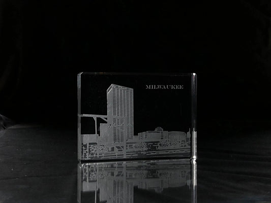 I Love Milwaukee Skyline Paperweight Crystal House