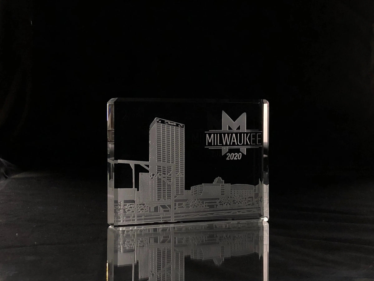 I Love Milwaukee Skyline Paperweight Crystal House