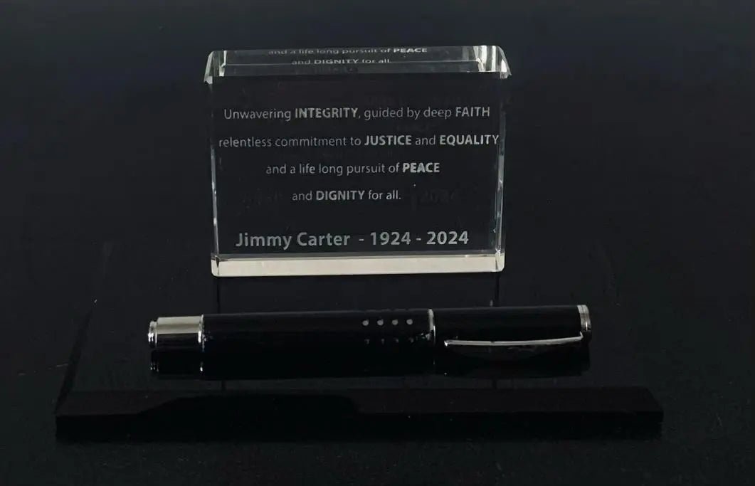 Inspire Desk Accessory – Crystal Block with Custom Mantra and Hugo Boss Pen Crystal House Promo