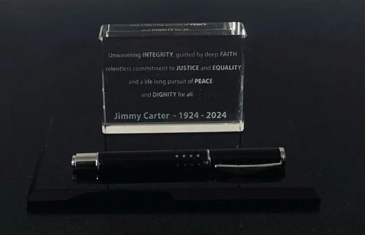 Inspire Desk Accessory – Crystal Block with Custom Mantra and Hugo Boss Pen Crystal House Promo