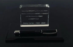 Inspire Desk Accessory – Crystal Block with Custom Mantra and Hugo Boss Pen Crystal House Promo