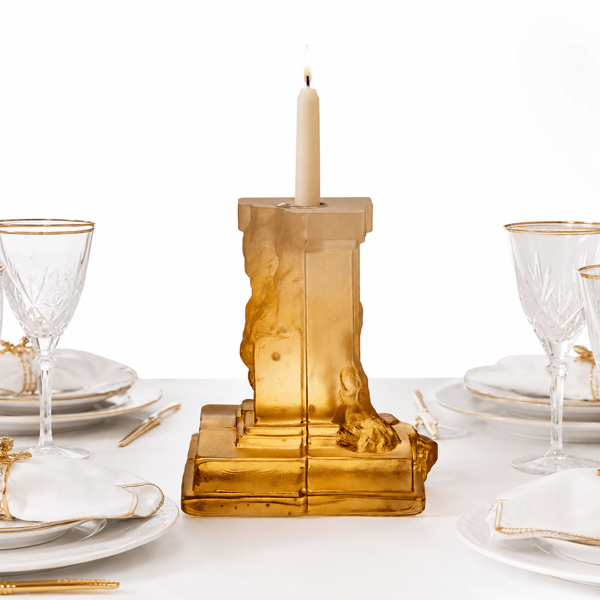 Kosta Boda Rocky Baroque Amber Candlestick Medium Elegant Dining Room Decor & Gift Kosta Boda - Crystal House