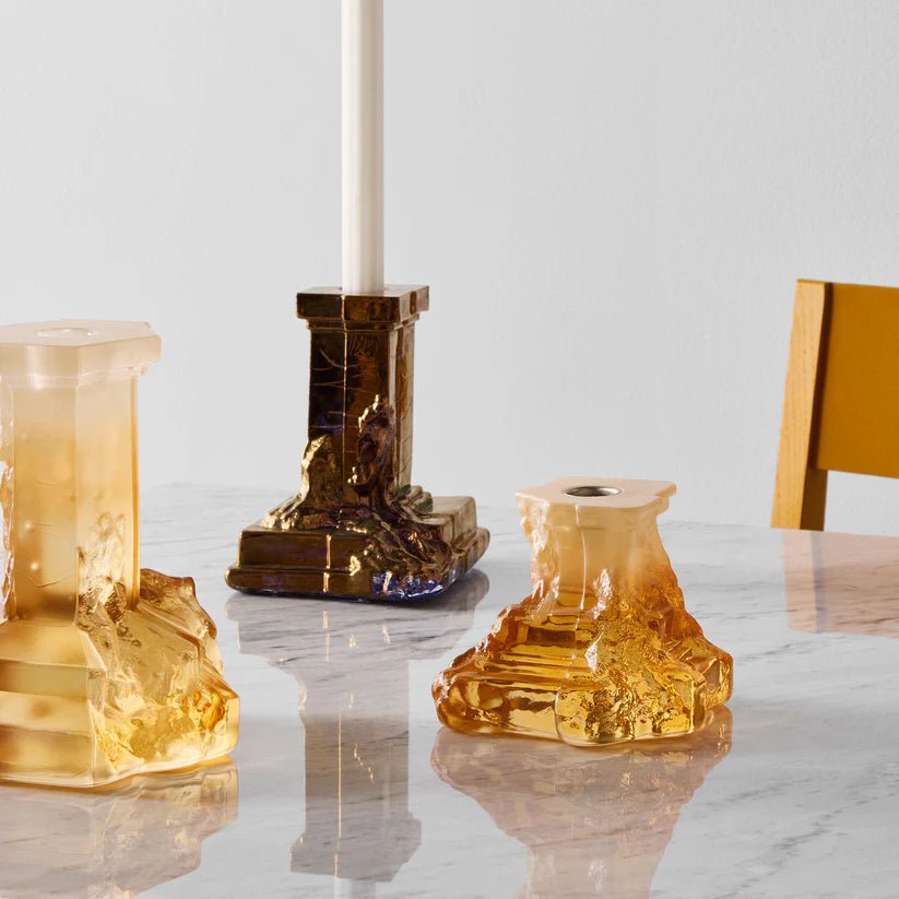 Kosta Boda Rocky Baroque Amber Candlestick Medium Elegant Dining Room Decor & Gift Kosta Boda - Crystal House