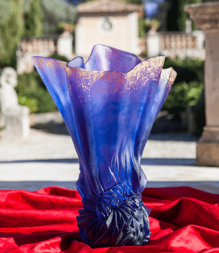 Large Midnight Blue Gilded Draped Vase Croisiere Daum - Crystal House