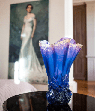 Large Midnight Blue Gilded Draped Vase Croisiere Daum - Crystal House
