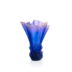 Large Midnight Blue Gilded Draped Vase Croisiere Daum