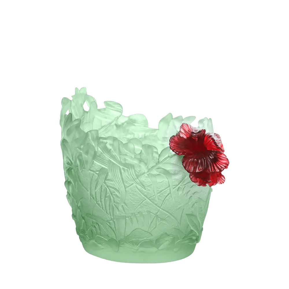 Medium Hibiscus Vase in Light Green & Red 225 ex Daum