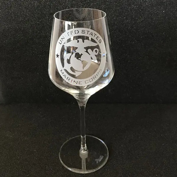 Military Insignia Red Wine Glasses - Custom Engraved US Coast Guard Pair.