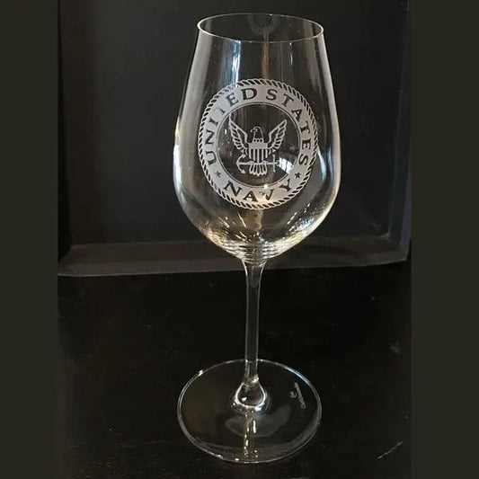 Military Insignia - White Wine Glass (PAIR) Crystal House