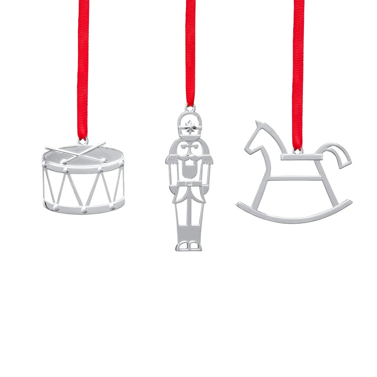 Mini Ornament Set with Rocking Horse Drum and Nutcracker Holiday Decor