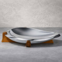 Nambe Tribute Fruit Bowl – Alloy & Acacia Wood Designer Serving Bowl Nambé