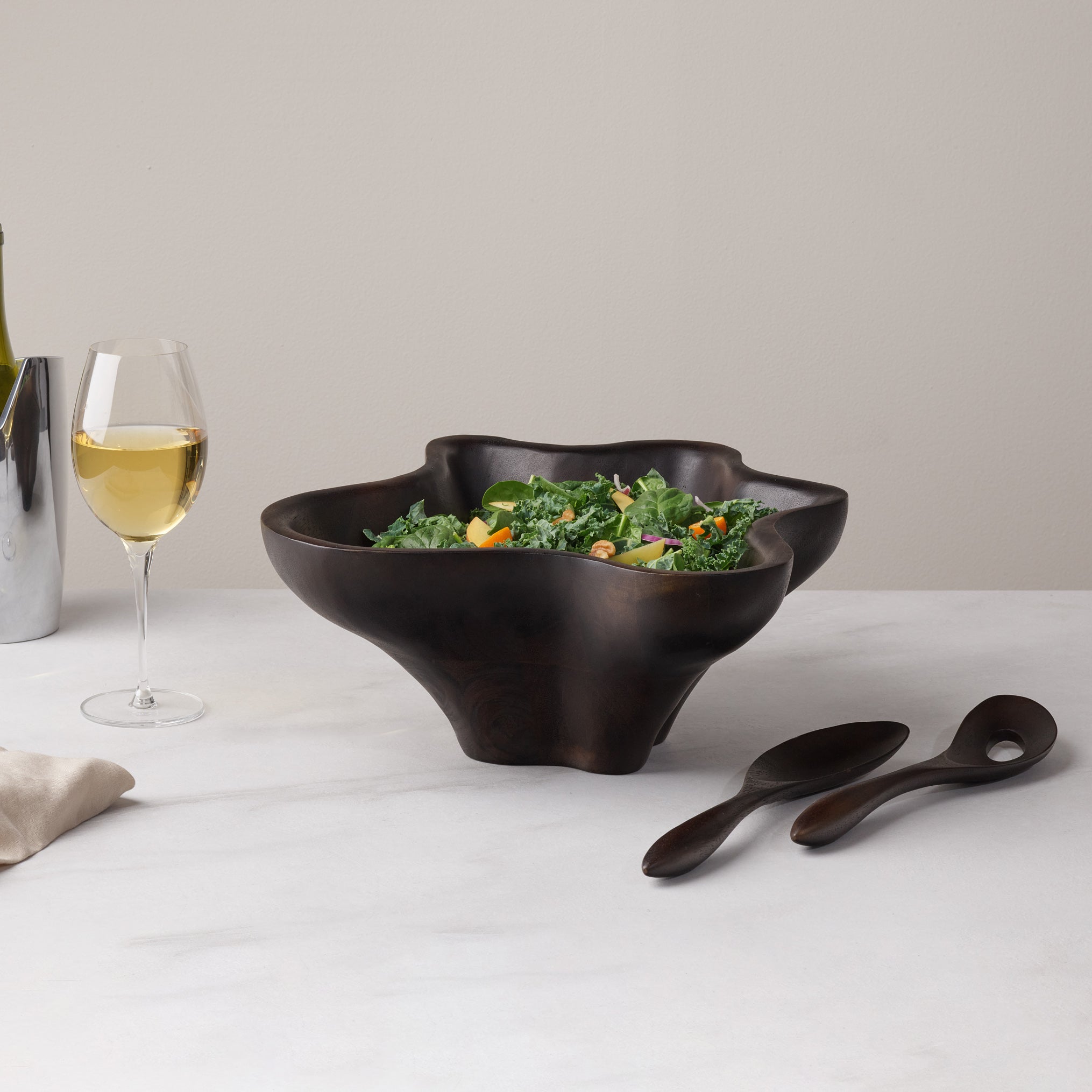 Oceana Coral Salad Bowl w/ Servers - Espresso Nambé