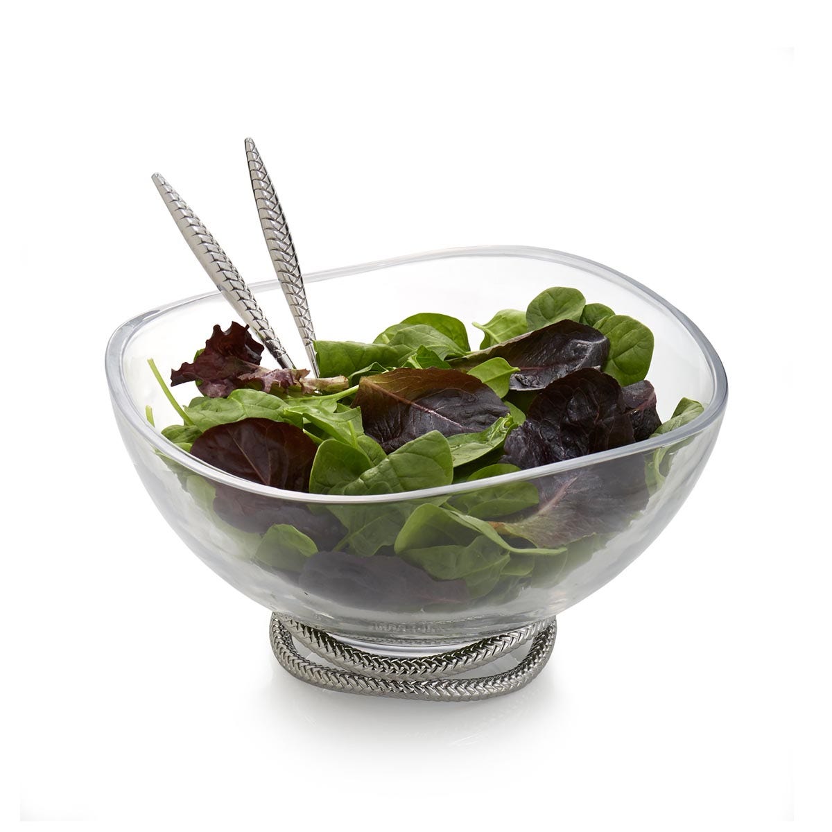 Nambe Braid Glass Salad Bowl with Servers – Chrome & Stainless Steel Nambé- Crystal House