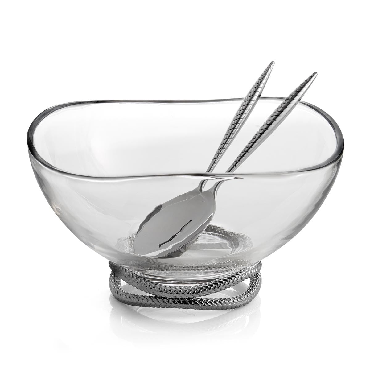 Nambe Braid Glass Salad Bowl with Servers – Chrome & Stainless Steel Nambé- Crystal House