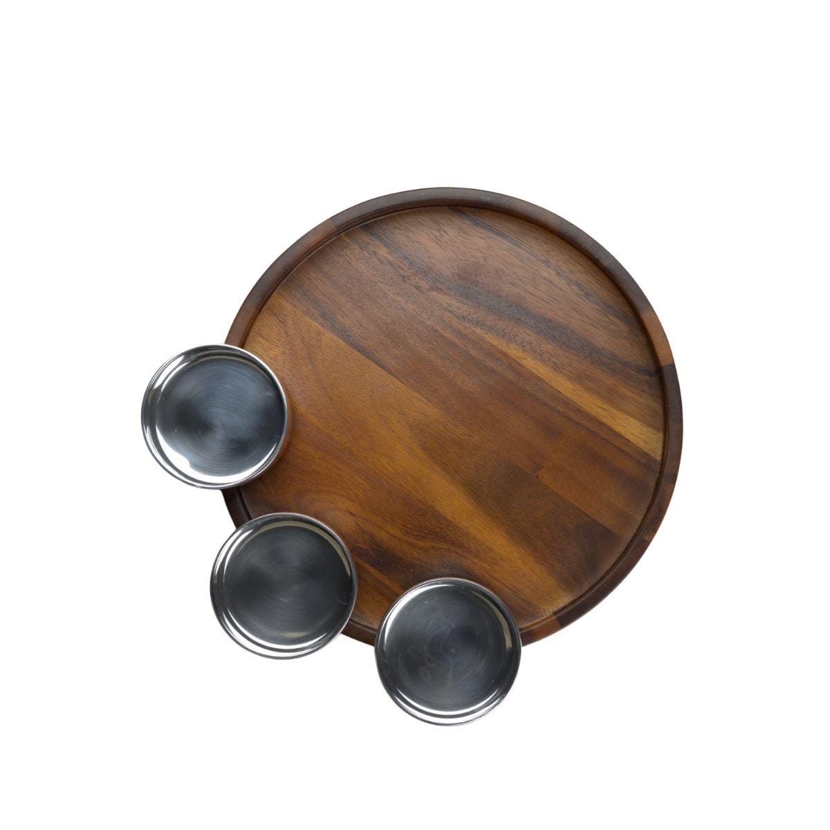 Nambé Oasis Chip & Dip Server – Acacia Wood & Alloy Serving Set Nambé- Crystal House