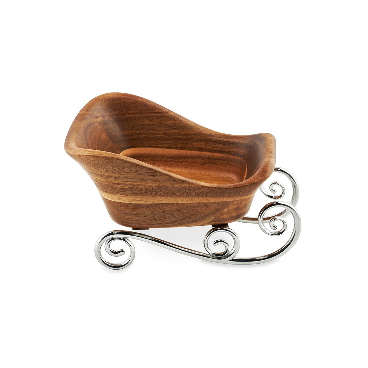 Nambe Sleigh Candy Bowl – Silver Plated Metal & Wood Holiday Décor Nambé- Crystal House